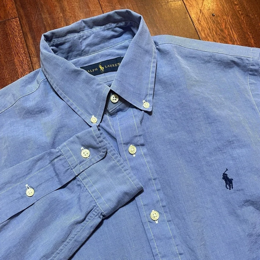 Polo Ralph Lauren Shirt Men Medium Blue Button Down Long Sleeve Preppy Casual